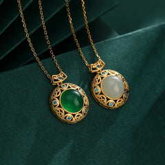 925 Sterling Silver Green Chalcedony White Jade Strength Necklace Pendant