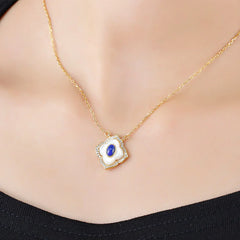 925 Sterling Silver Tridacna Stone Lazurite Prismatic Design Jewelry Set with Earrings and Necklace Pendant