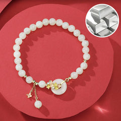 925 Sterling Silver Natural Hetian Jade Osmanthus Flowers Peace Buckle Zircon Luck Bracelet Necklace Pendant