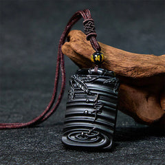 Natural Black Obsidian Bamboo Fulfillment Necklace Pendant