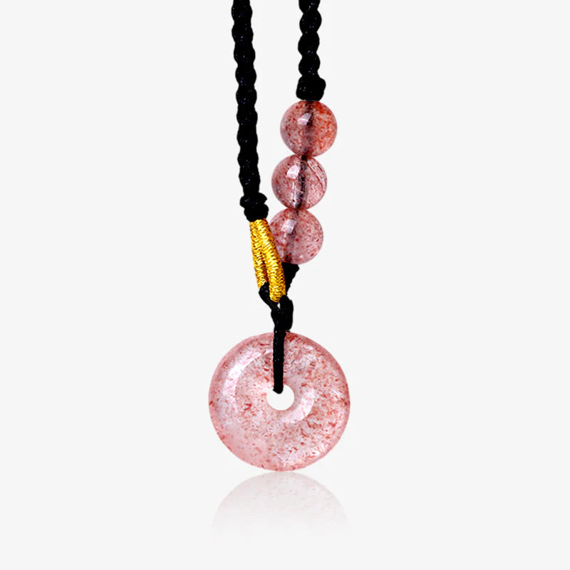 Renbeads Strawberry Quartz Chalcedony Peace Buckle Healing Necklace Pendant