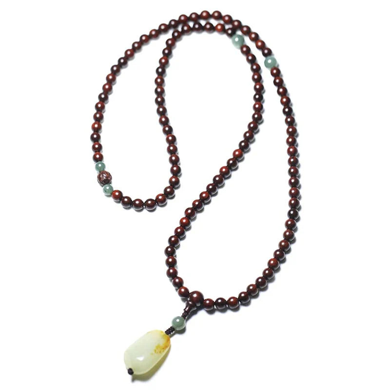 Tibetan Small Leaf Red Sandalwood Jade Mala Meditation Bracelet