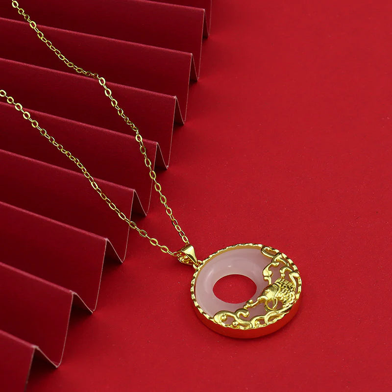 White Jade Koi Fish Titanium Steel Prosperity Necklace Pendant