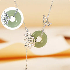 925 Sterling Silver Natural Hetian Jade Peace Buckle Butterfly Abundance Necklace Pendant