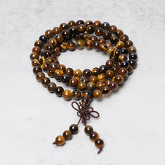 Tibetan 108 Natural Tiger Eye Gemstone Beads Prayer Mala Bracelet Necklace