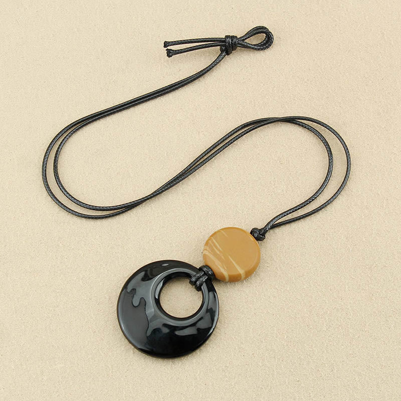 Black Obsidian and Picture Stone Copper Necklace Pendant