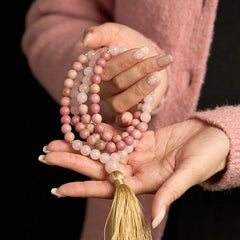 108 Mala Beads Rhodonite Rose Quartz Tassel Healing Bracelet