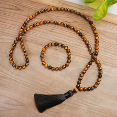 108 Beads Mala Tiger Eye Protection Tassel Bracelet
