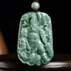 Natural Jade Deity Amulet Wealth Necklace Pendant