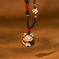 Natural Silver Sheen Obsidian Nine-Tailed Fox Protection Necklace Pendant