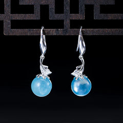 925 Sterling Silver Natural Aquamarine Leaf Flower Peace Earrings and Necklace