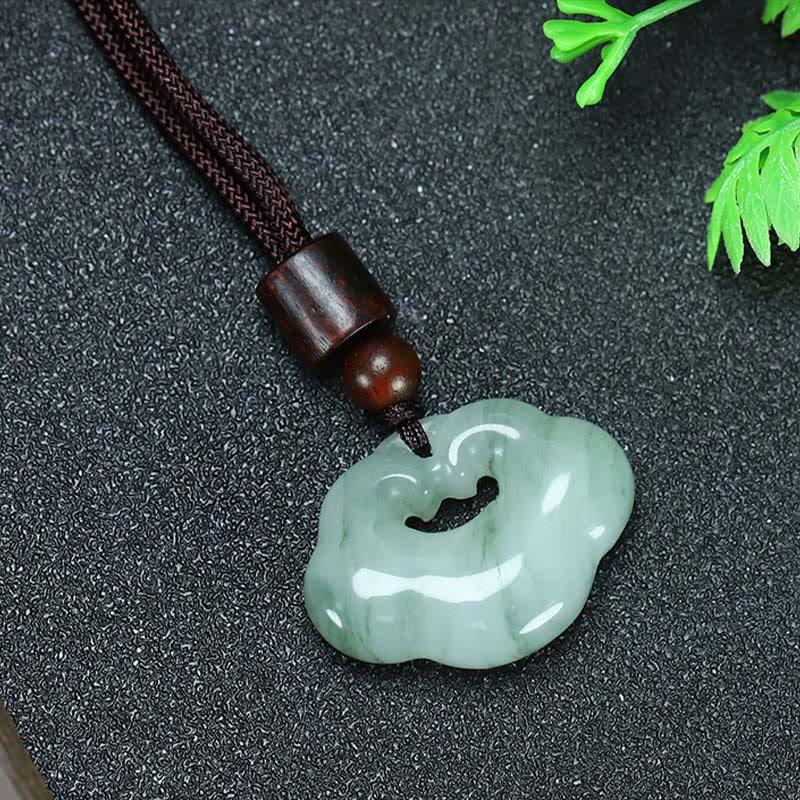 Renbeads Tianshan Jade Golden Silk Jade Chinese Lock Charm Abundance Necklace Pendant