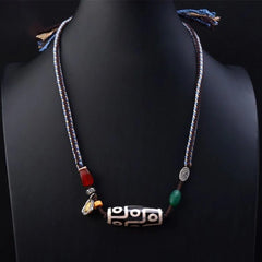Tibetan Nine-eye Dzi Bead Braided Rope Necklace Pendant