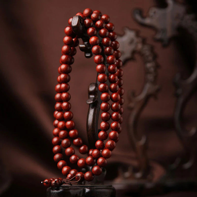 Tibetan Small Leaf Red Sandalwood 108 Beads Mala Meditation Bracelet