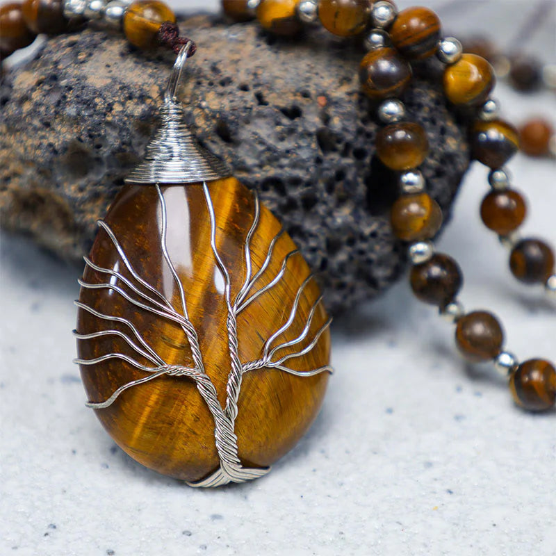 Natural Tiger Eye Beaded Pendant Necklace