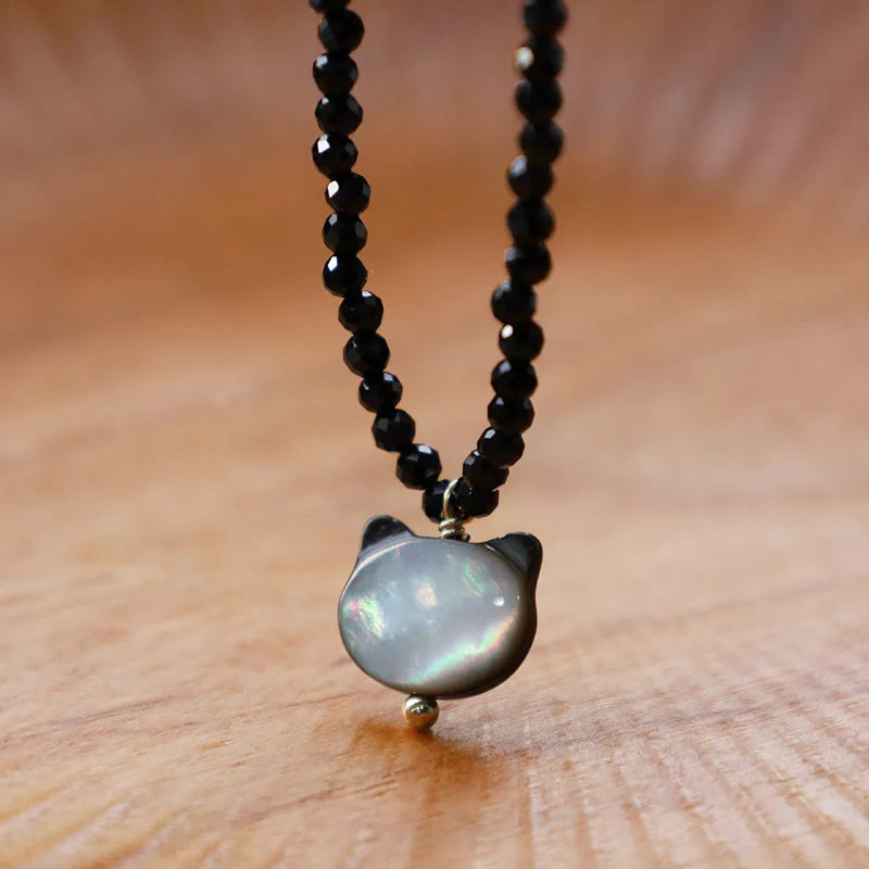 Black Spinel Cute Cat Choker Necklace