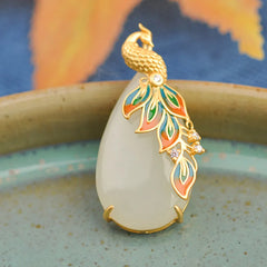 White Jade Peacock Necklace Pendant