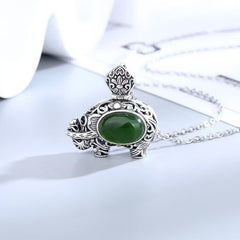925 Sterling Silver Cyan Jade Elephant Success Necklace Pendant