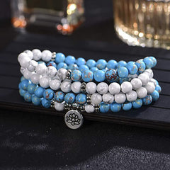 108 Bead White Turquoise Stone Lotus Blessing Bracelet