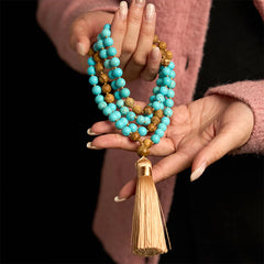 108 Mala Beads Turquoise Picture Jasper Bead Tassel Balance Bracelet
