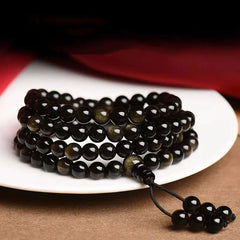 108 Mala Beads Natural Gold Sheen Obsidian Wealth Bracelet