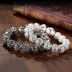 Tibetan Om Mani Padme Hum Carved Alloy Beads Amulet Bracelet