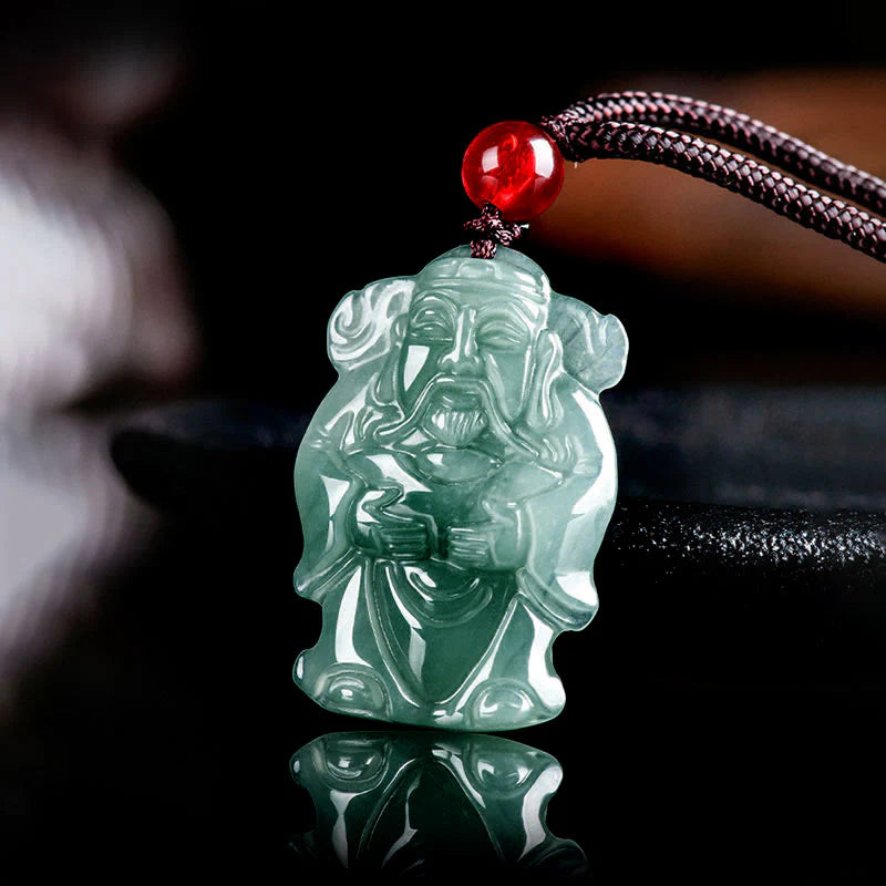 Natural Green Jade Wealth God Ingot Abundance Necklace Pendant