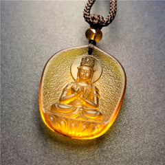 Renbeads Chinese Zodiac Natal Buddha Blessing Liuli Crystal Compassion Necklace Pendant