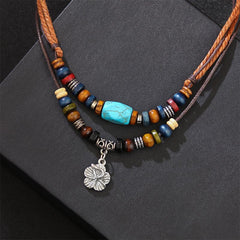 Turquoise Small Flower Protection Double Layer Necklace and Bracelet Set