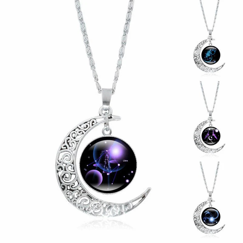 12 Constellations of the Zodiac Moon Protection Necklace Chain Pendant