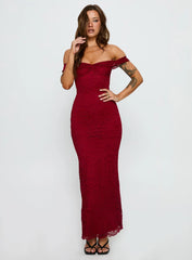 Anabeila Strapless Frill Maxi Dress Red