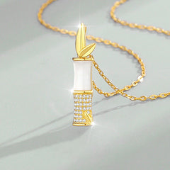 925 Sterling Silver Hetian White Jade Bamboo Happiness Necklace Pendant