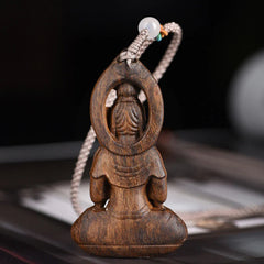 Agarwood Avalokitesvara Carved Peace Necklace Pendant