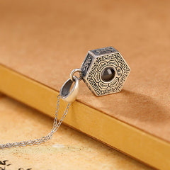 990 Sterling Silver Tibetan Om Mani Padme Hum Lotus Love Projection Necklace Pendant