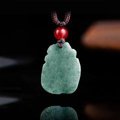 Natural Green Jade Nine-Tailed Fox Engraved Prosperity Necklace Pendant