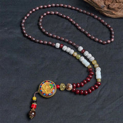 Tibetan Handmade Wood Beads Om Mani Padme Hum Necklace Pendant