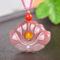Pink Golden Silk Jade Lotus Flower Necklace Pendant