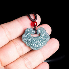 Lotus Carved Jade Ruyi Necklace Pendant
