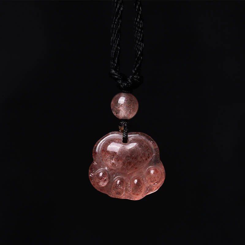 Strawberry Quartz Cat Paw Healing Necklace Pendant