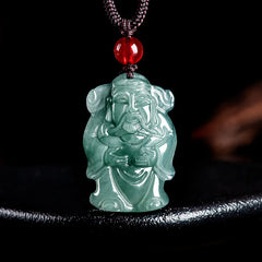 Natural Green Jade Wealth God Ingot Abundance Necklace Pendant