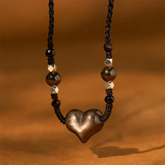 Natural Silver Sheen Obsidian Heart Necklace Pendant