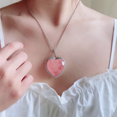 Rose Quartz Crystal Love Heart Necklace Pendant