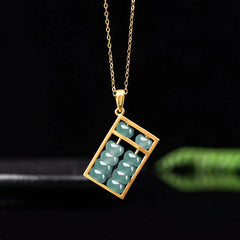 925 Sterling Silver Natural Jade Abacus Pattern Necklace Pendant