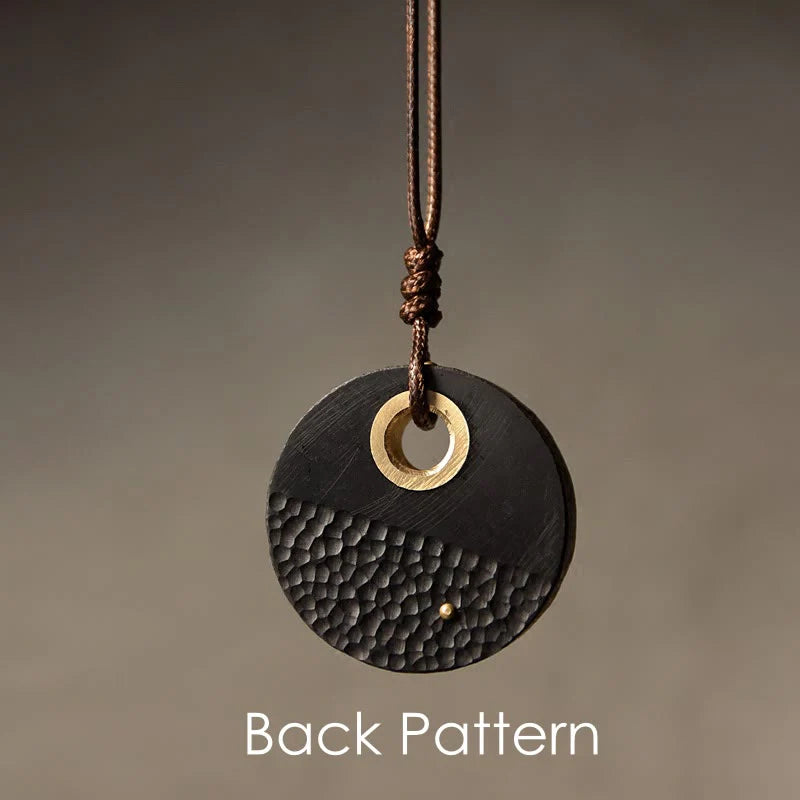 Handmade Round Ebony Wood Copper Peace Necklace Pendant