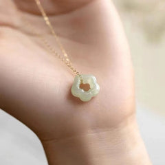 Renbeads Dainty Hetian Jade Cyan Jade Luck Floral Charm Necklace Pendant