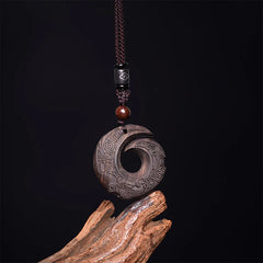 Ebony Wood Sandalwood Good Luck Design Pattern Peace Necklace Pendant