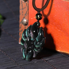 Natural Rainbow Obsidian Gold Sheen Obsidian Nine-Tailed Fox Positive Necklace Pendant