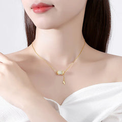 Renbeads 925 Sterling Silver 22K Gold Hetian White Jade Bamboo Leaf Luck Necklace Pendant Bracelet