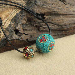 Tibetan Turquoise Double Bead Protection Strength Necklace Pendant