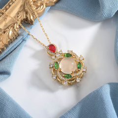 Cyan Jade Red Crystal Luck Necklace